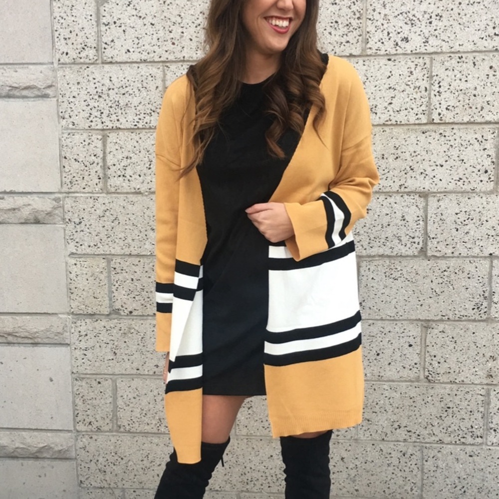 Long Gold and Black striped Cardigan/Jacket